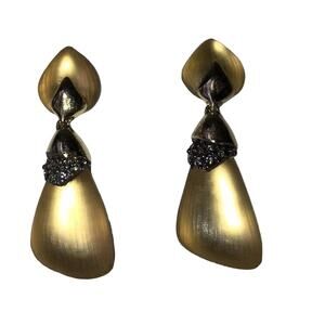 NWT ALEXIS BITTAR Gold & Black LUCITE & PAVE EARRINGS Pierced